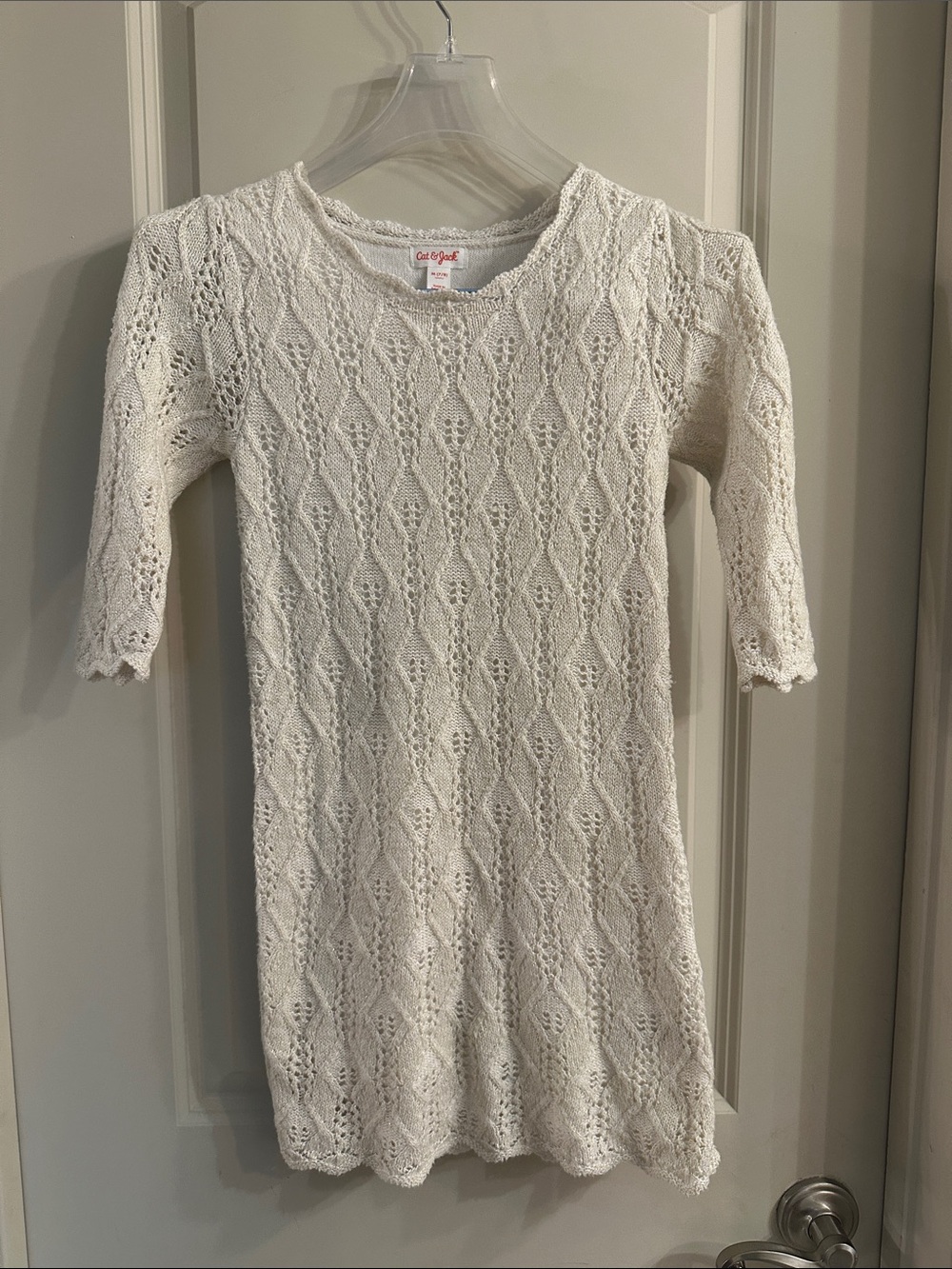 Cat & Jack Ivory Lace-Knit 3/4-Sleeve Girls Dress - Size 7/8